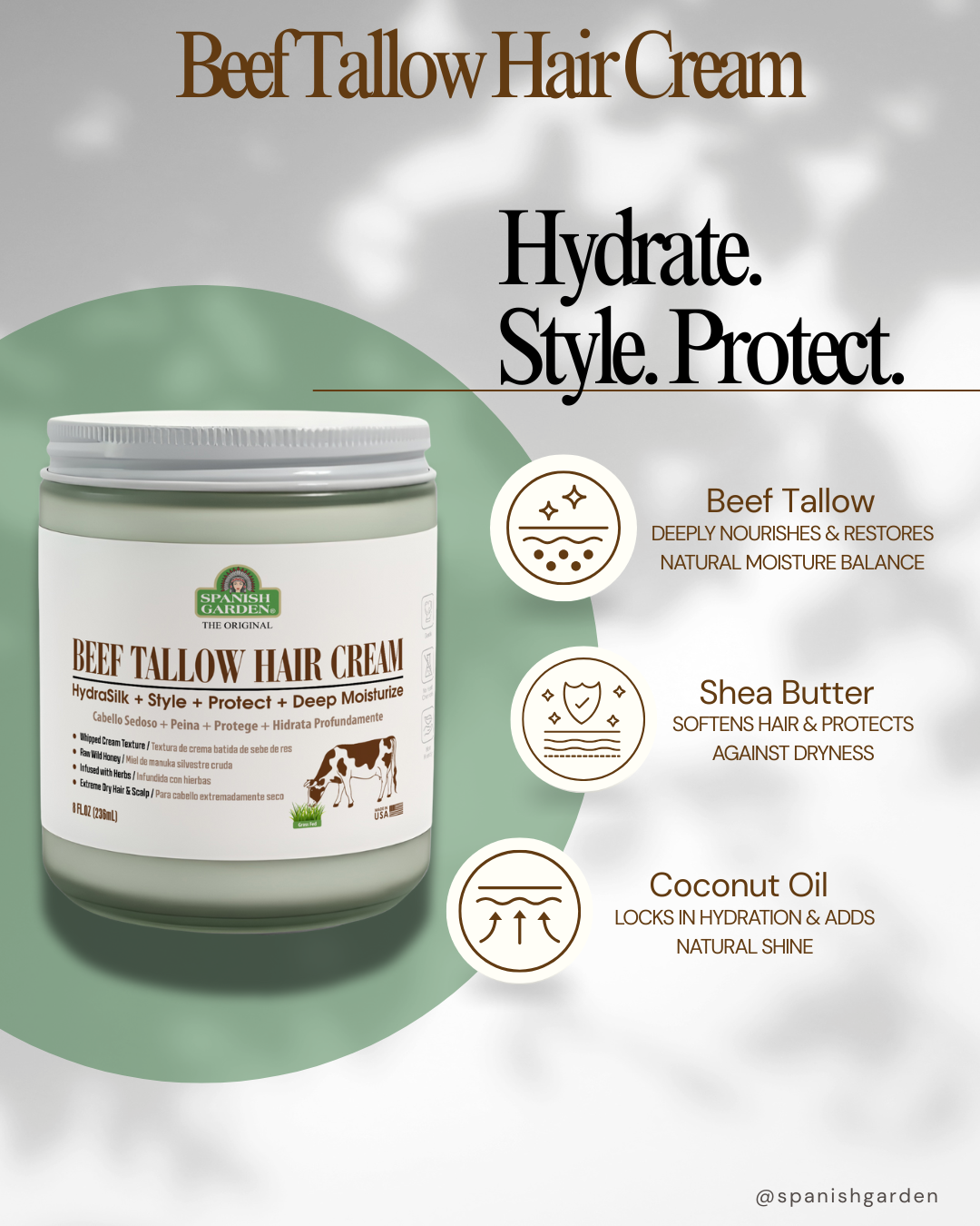 Beef Tallow Hair Cream - Organic Moisturizing & Styling Balm for All Hair Types