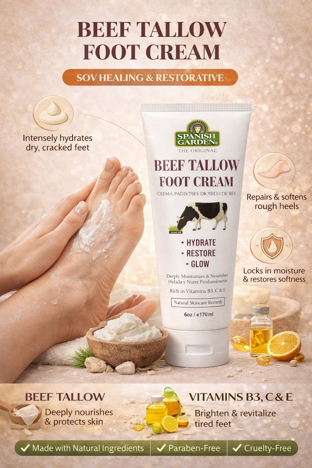 Beef Tallow Foot Cream – Hydrate, Restore & Glow